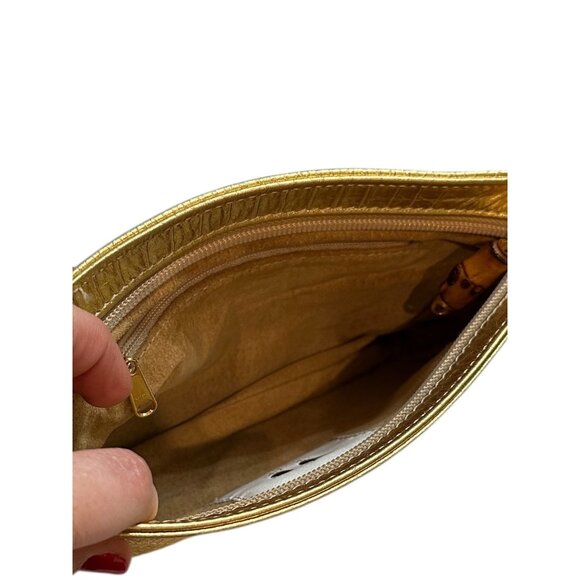Vintage Cri Cri Milano Italy Gold Metallic Leather Bamboo Handle Evening Clutch - Picture 8 of 11